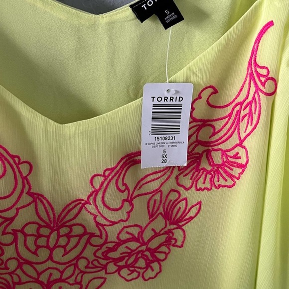 TORRID WOMEN'S SOPHIE CAMI- CHIFFON EMBROIDERED LIME GREEN SIZE 5X NWT - Picture 9 of 9